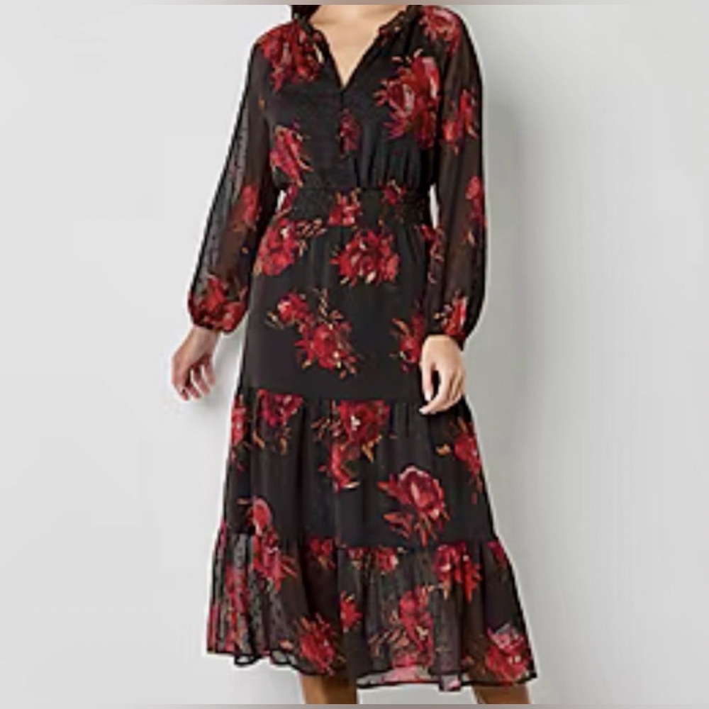 FRYE AND CO. Black Beauty Combo Floral Long Sleeve Maxi Dress